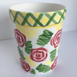 Utensil Crock Hausenware Libby Wilke vi rage Ceramic Stoneware yellow roses